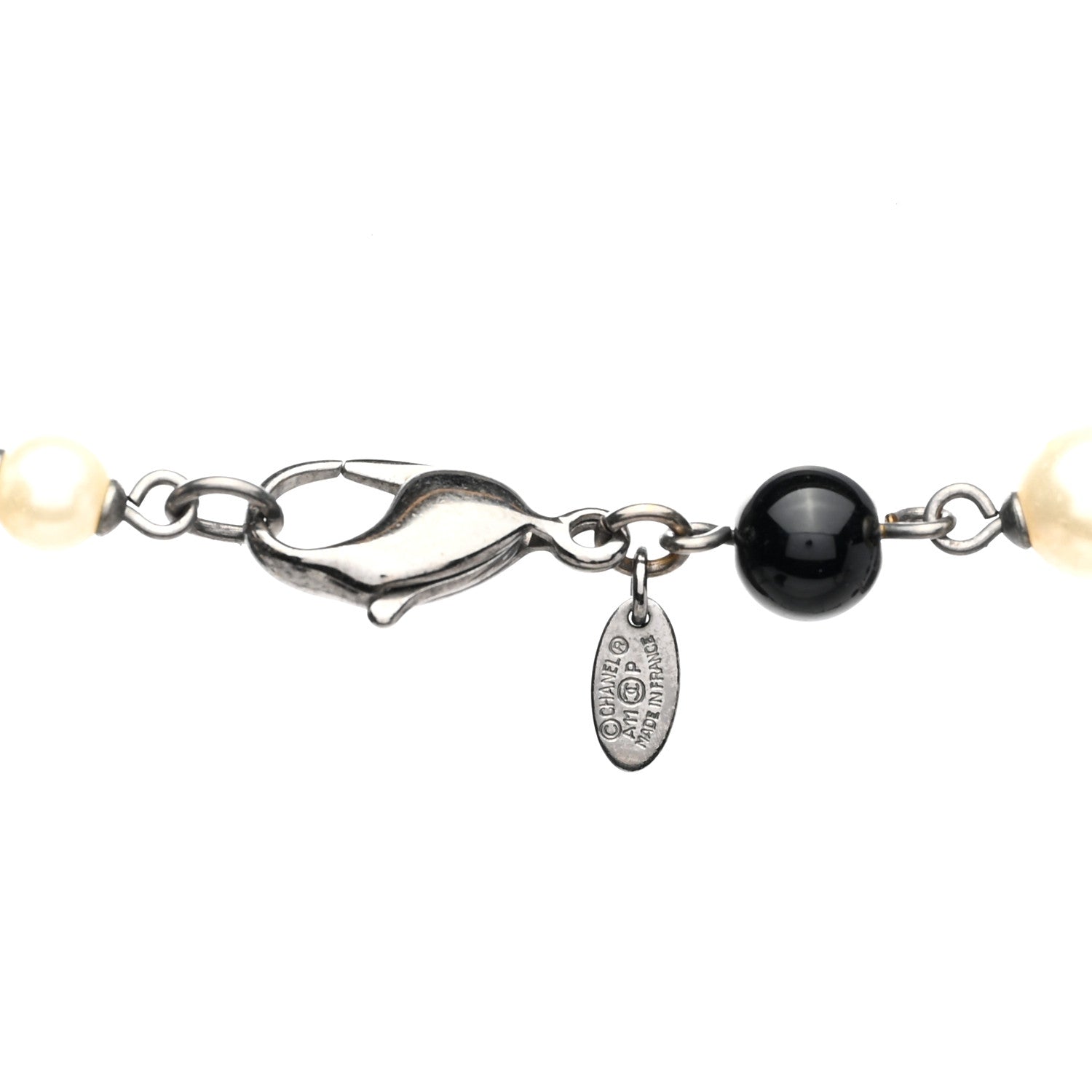 Chanel Pearl Crystal Bead CC Long Necklace Black 5 of 7