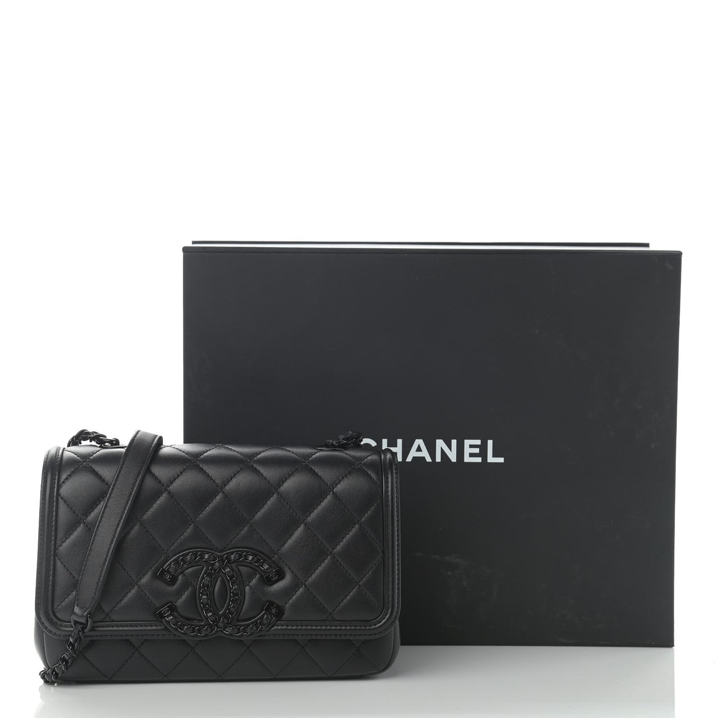 Lambskin Quilted Small CC Filigree Flap Black