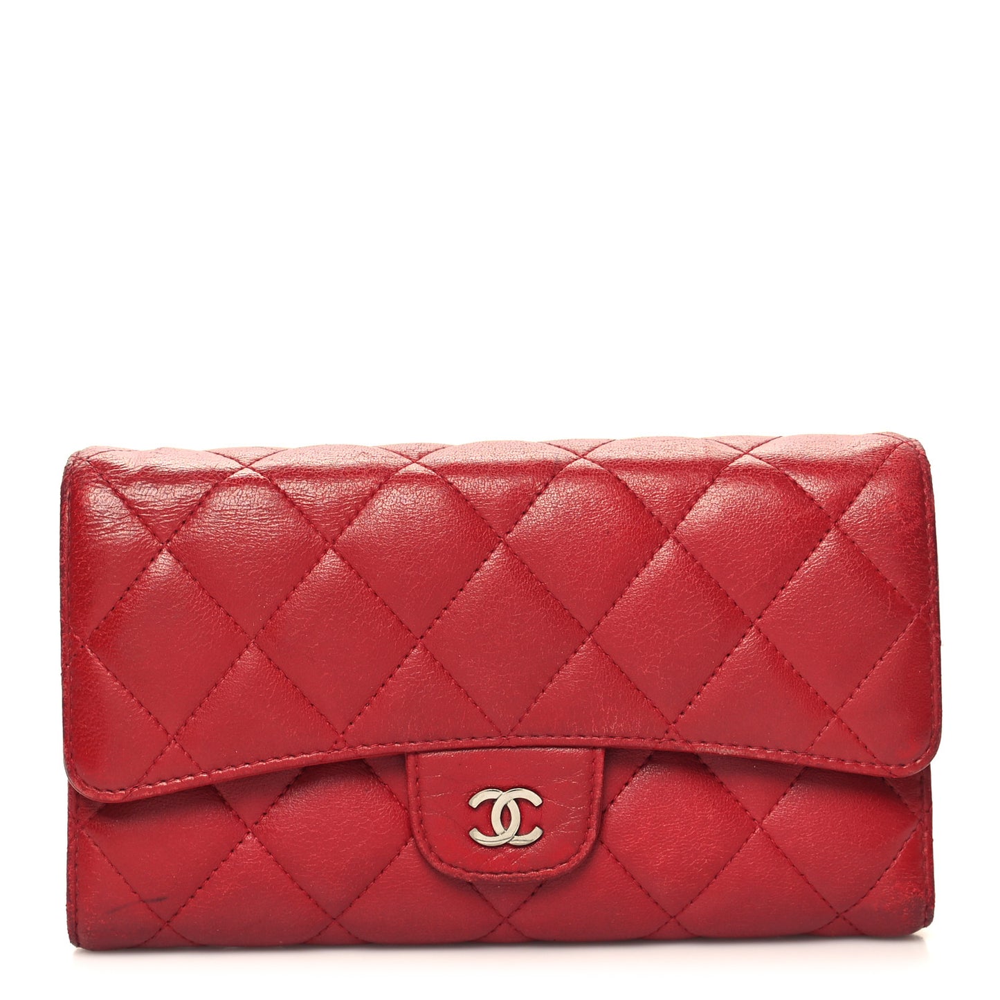 Lambskin Quilted Large Flap Wallet Red