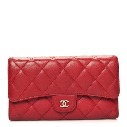Chanel Lambskin Quilted Large Flap Wallet Red 1 of 15