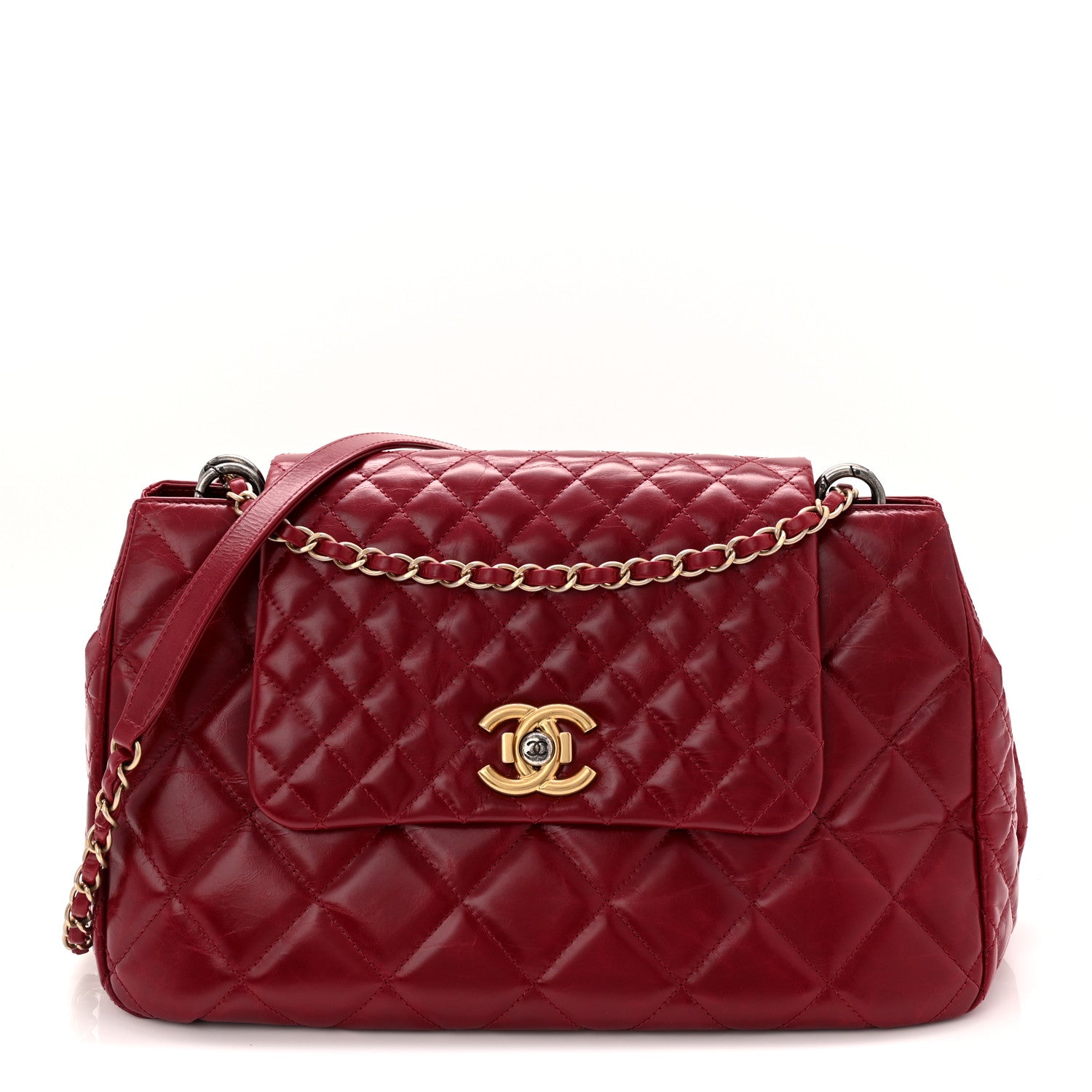Chanel Aged Glazed Calfskin Quilted Large Daily Walk Flap Red 1 of 10