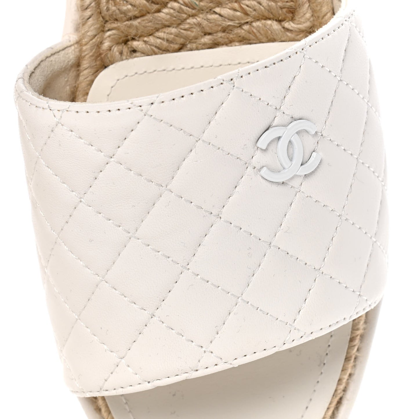 Lambskin Quilted CC Espadrille Slip On Sandals 39 White
