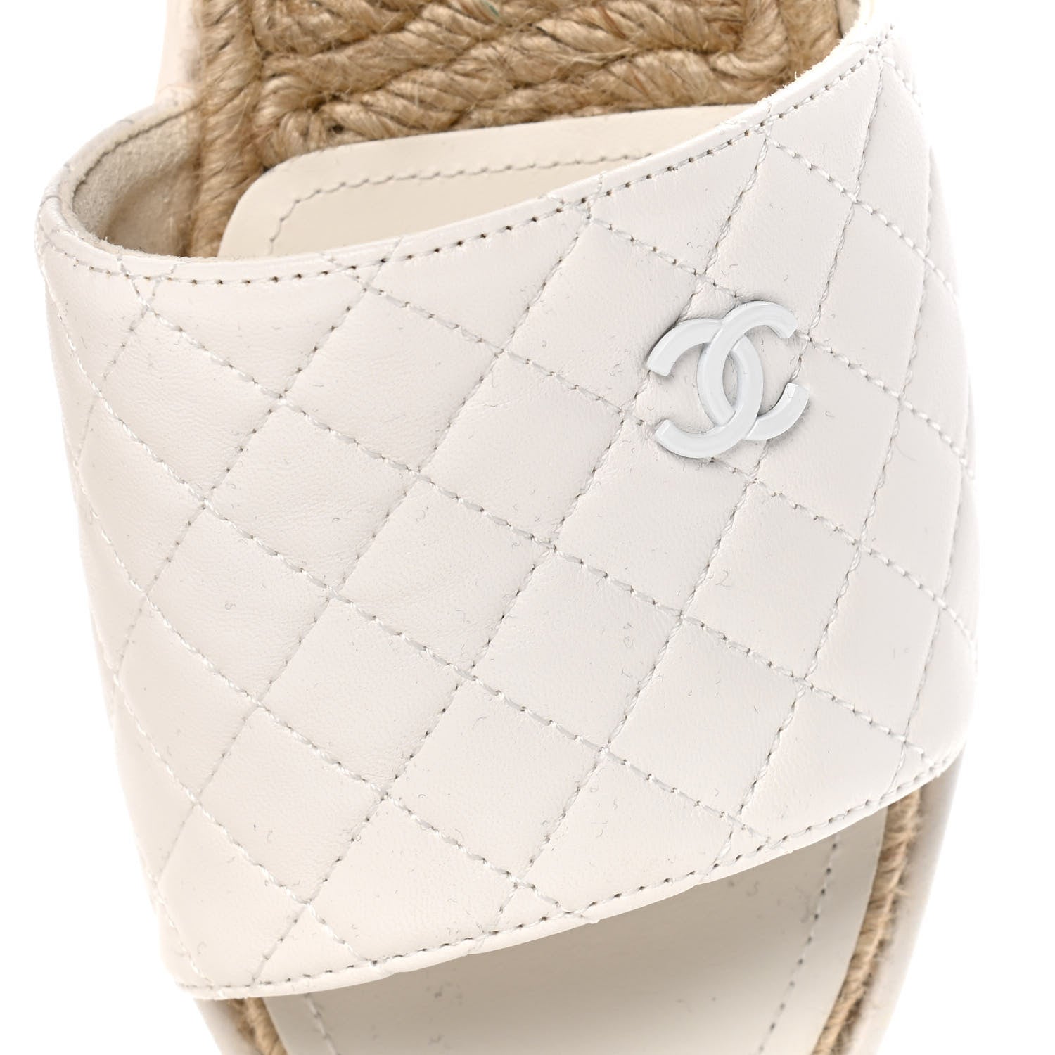 Chanel Lambskin Quilted CC Espadrille Slip On Sandals 39 White 7 of 13