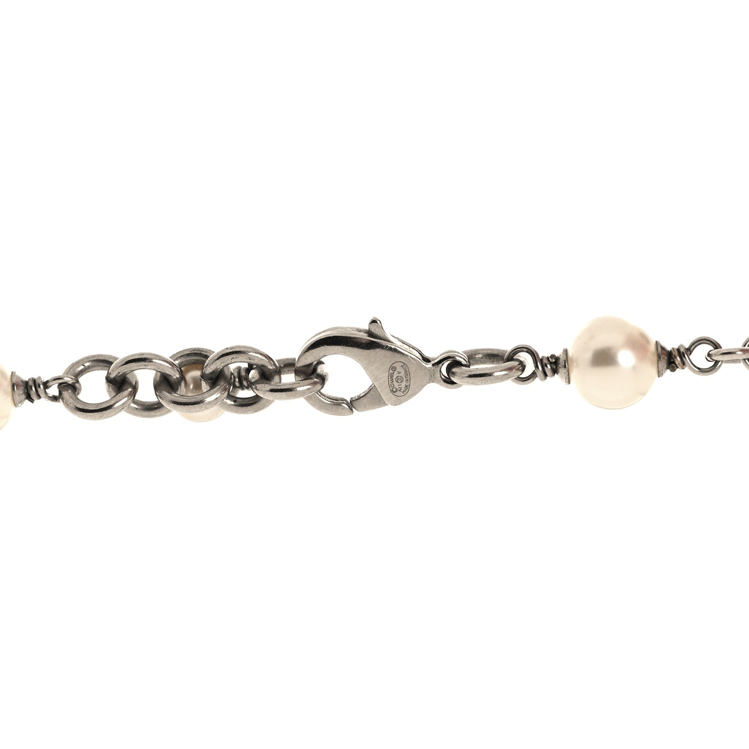 Chanel Graduated Pearl Crystal CC Long Necklace Silver 4 of 6