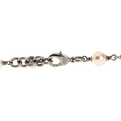 Chanel Graduated Pearl Crystal CC Long Necklace Silver 4 of 6