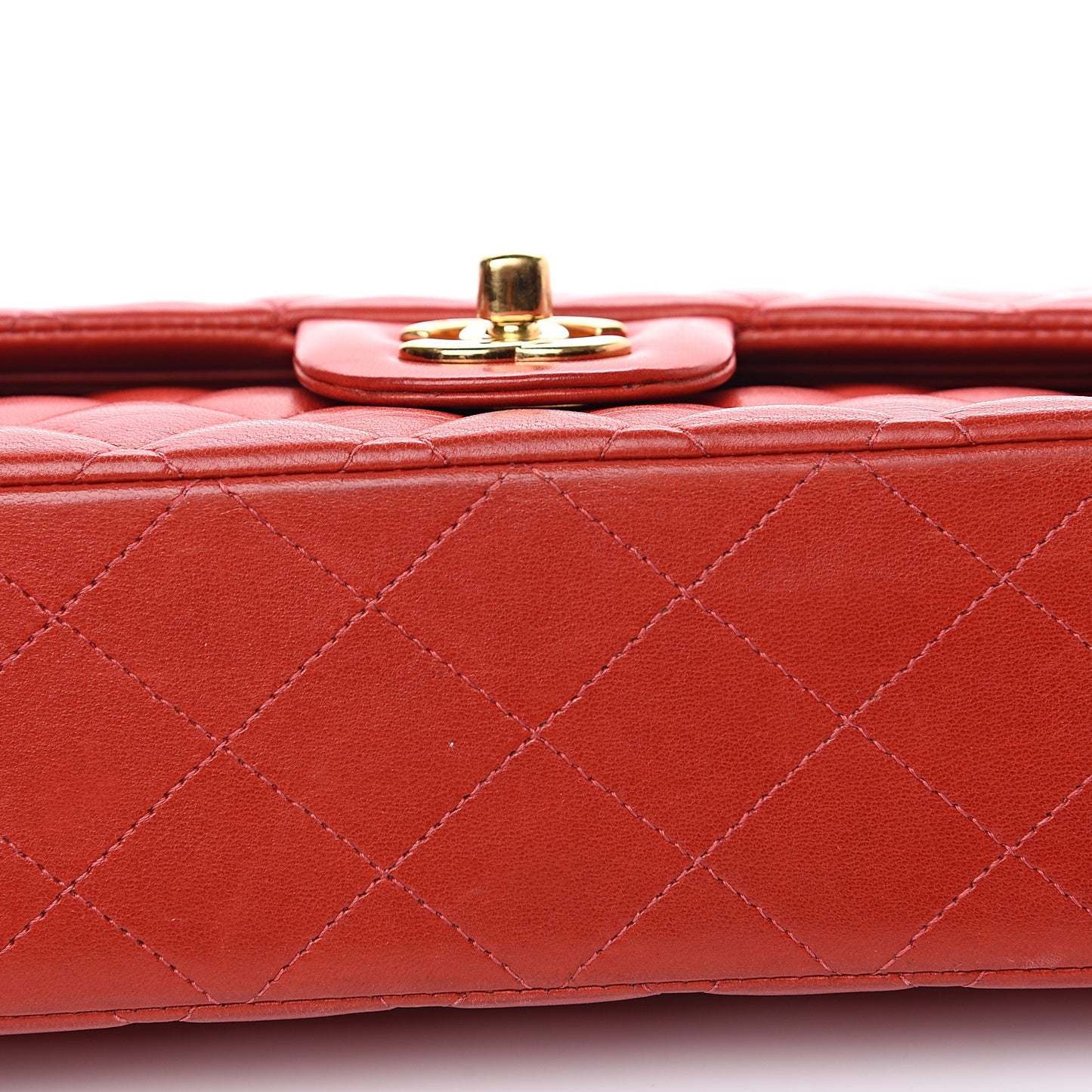 Lambskin Quilted Medium Double Flap Red