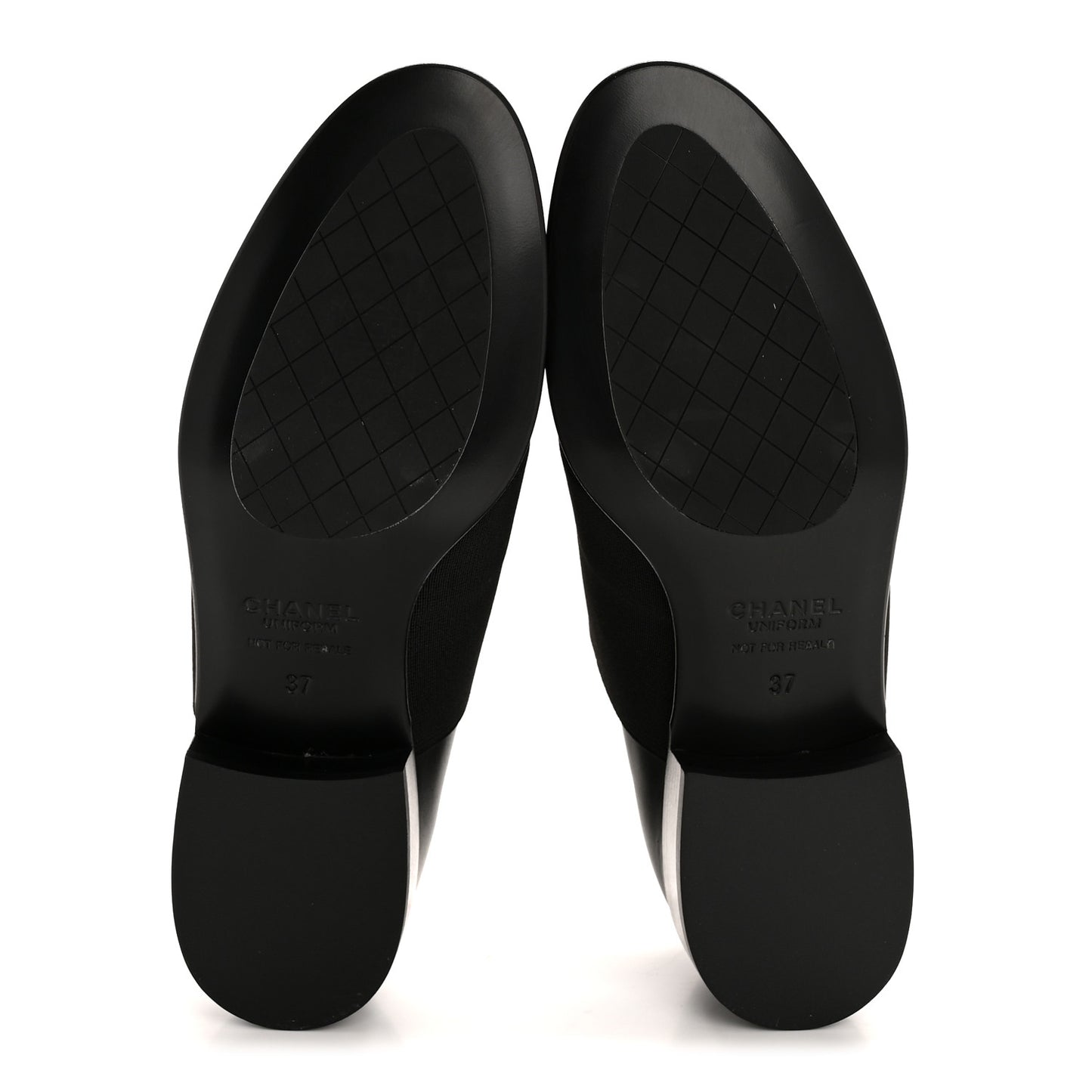 Calfskin Elastic Lace Up Cap Toe CC Loafers 37 Black