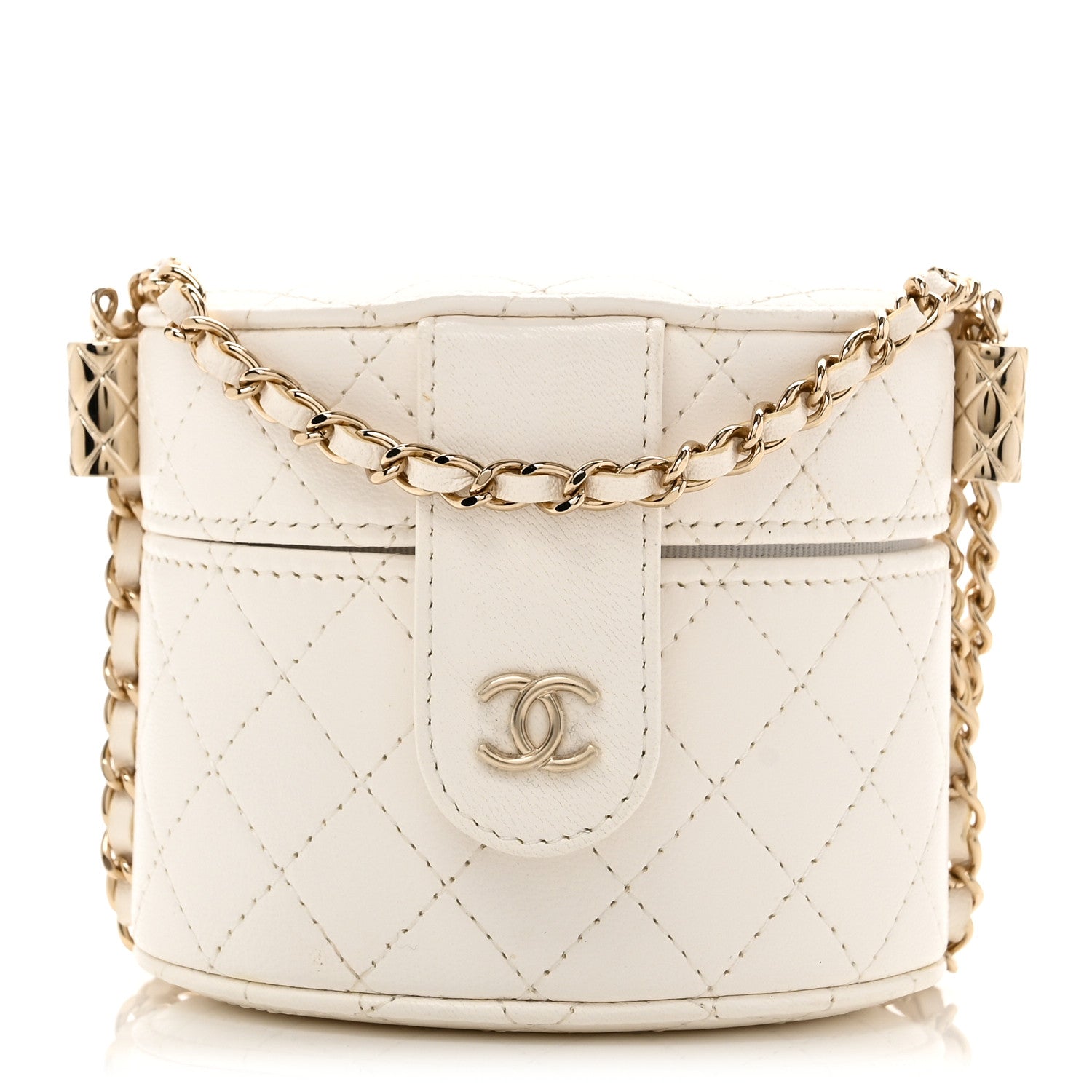 Chanel Lambskin Quilted Round Mini Vanity Case With Chain White 1 of 11
