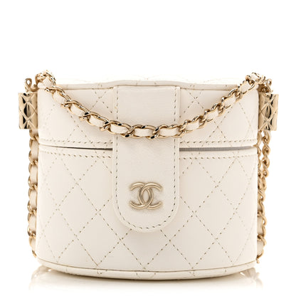 Chanel Lambskin Quilted Round Mini Vanity Case With Chain White 1 of 11