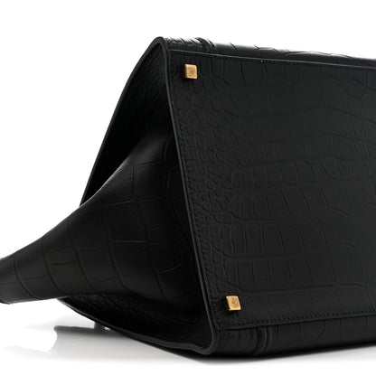 Celine Crocodile Embossed Calfskin Medium Phantom Luggage Black 10 of 13