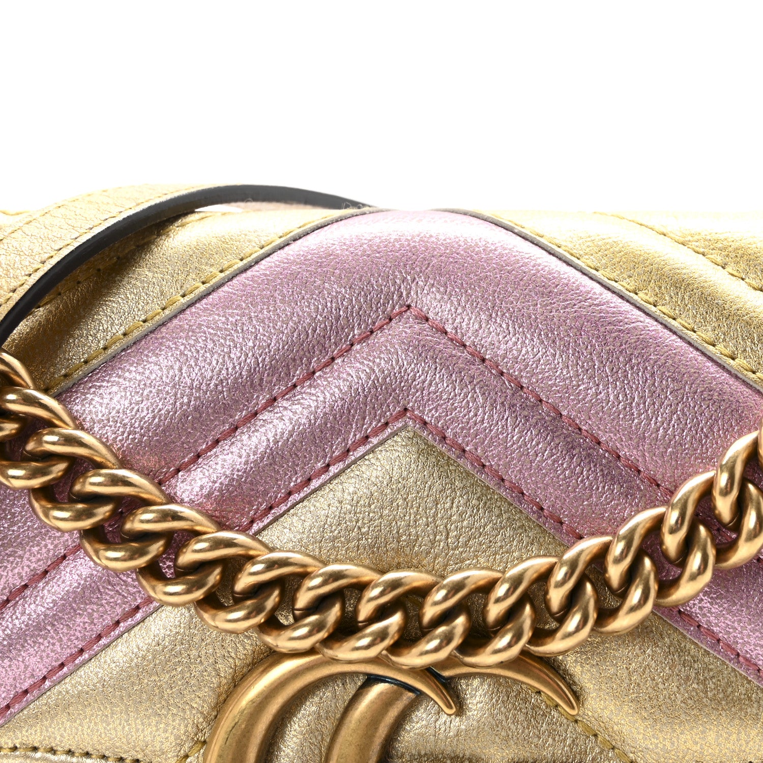 Gucci Metallic Calfskin Matelasse Mini GG Marmont Shoulder Bag Gold Pink 8 of 10