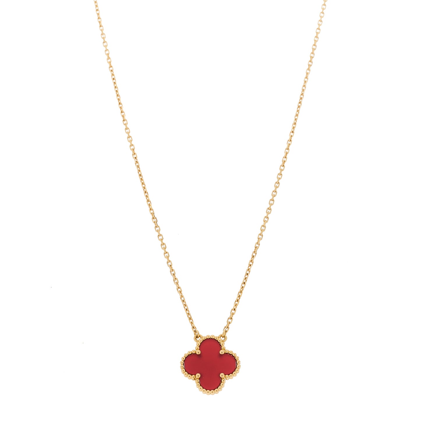 18K Yellow Gold Carnelian Vintage Alhambra Pendant Necklace