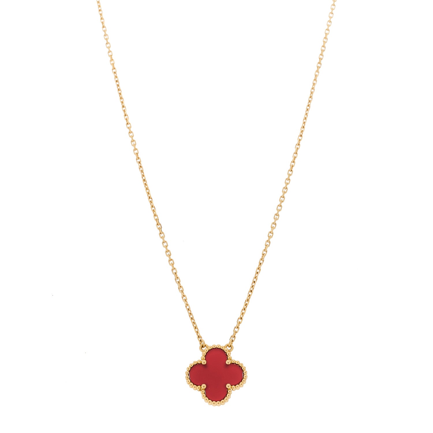 Van Cleef & Arpels 18K Yellow Gold Carnelian Vintage Alhambra Pendant Necklace 1 of 6