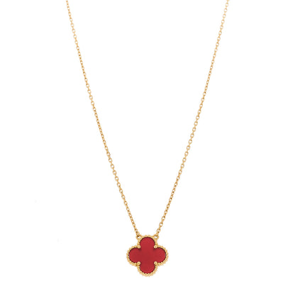 Van Cleef & Arpels 18K Yellow Gold Carnelian Vintage Alhambra Pendant Necklace 1 of 6
