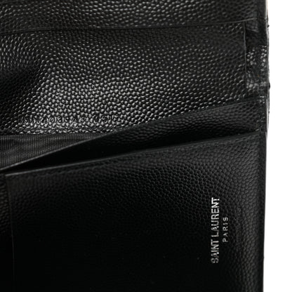 Saint Laurent Grain De Poudre Matelasse Chevron Monogram Compact Tri Fold Wallet Black 7 of 8