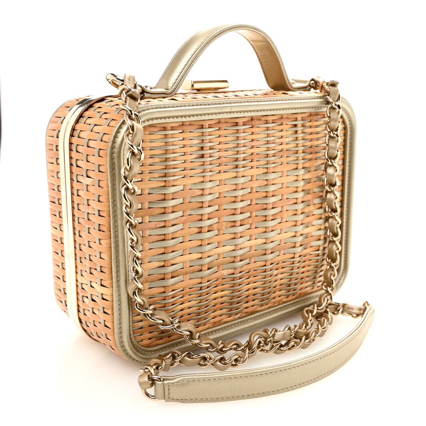 Raffia Calfskin Medium CC Filigree Vanity Case Gold