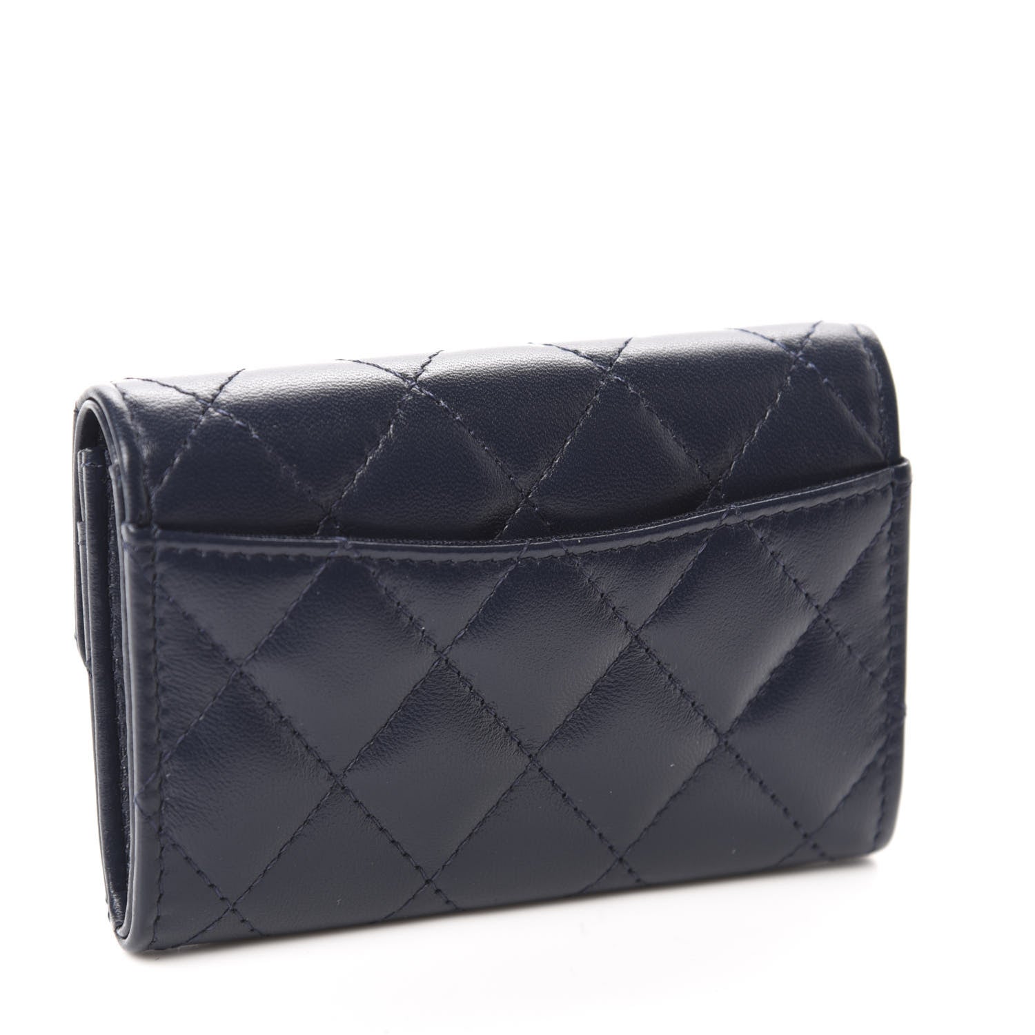 Chanel Lambskin Quilted Flap Card Holder Wallet Navy 3 of 9