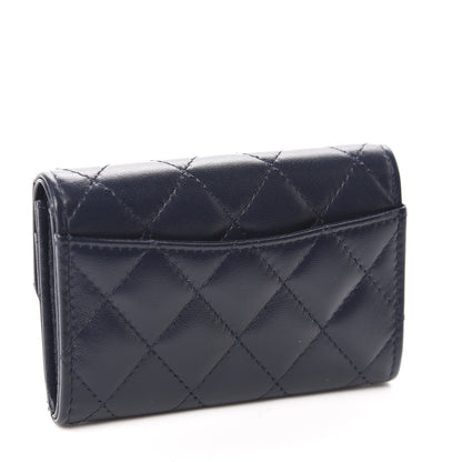 Chanel Lambskin Quilted Flap Card Holder Wallet Navy 3 of 9