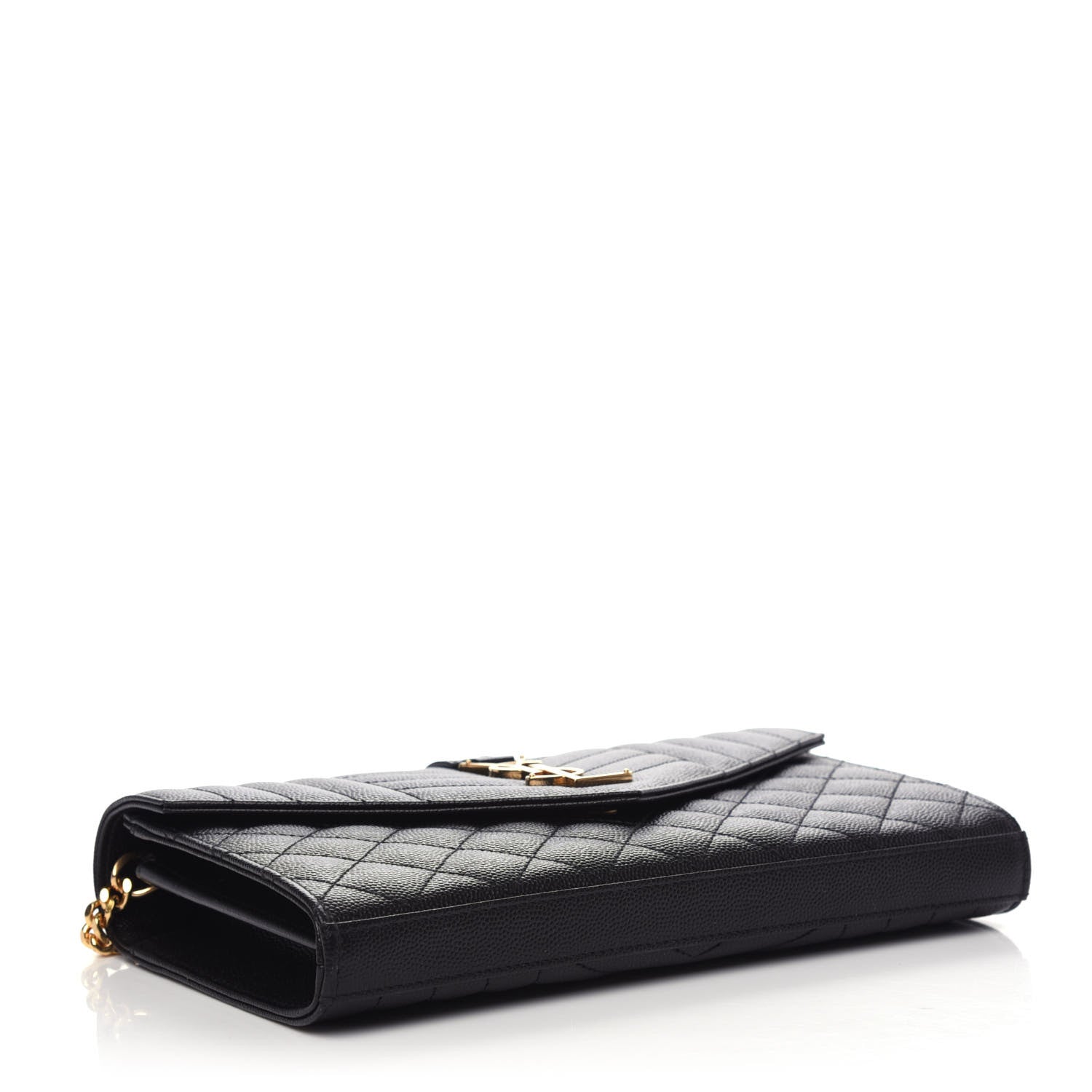 Saint Laurent Grain De Poudre Mixed Matelasse Triquilt Monogram Chain Wallet Black 4 of 9