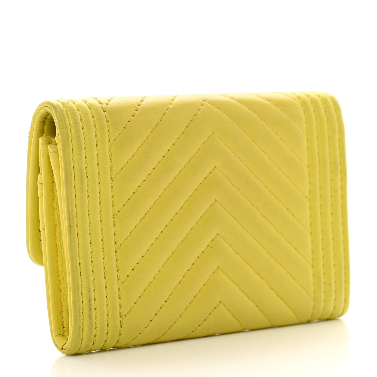 Lambskin Chevron Quilted Boy Flap Card Holder Yellow