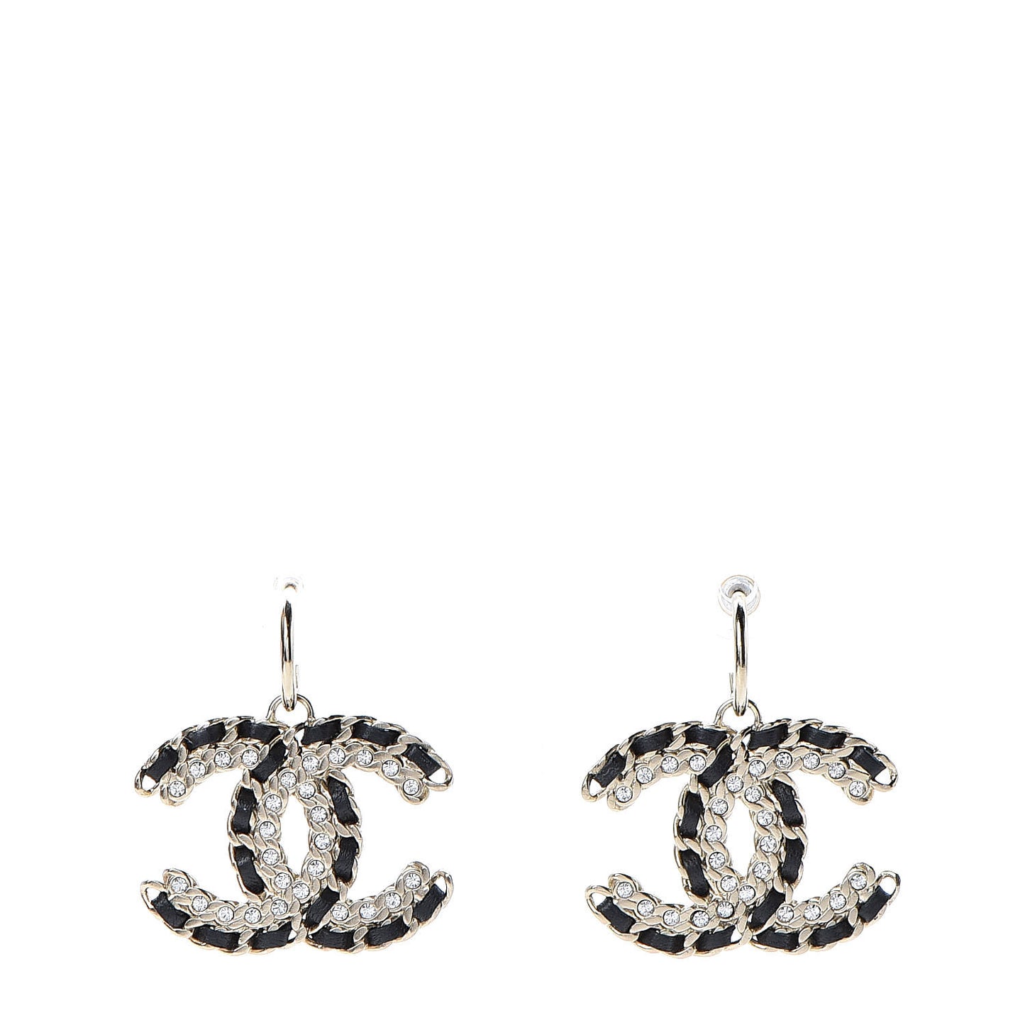 Crystal Lambskin Chain CC Vintage Allure Stud Earrings Black Gold