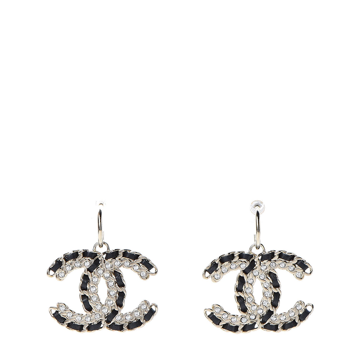 Chanel Crystal Lambskin Chain CC Vintage Allure Stud Earrings Black Gold 1 of 4