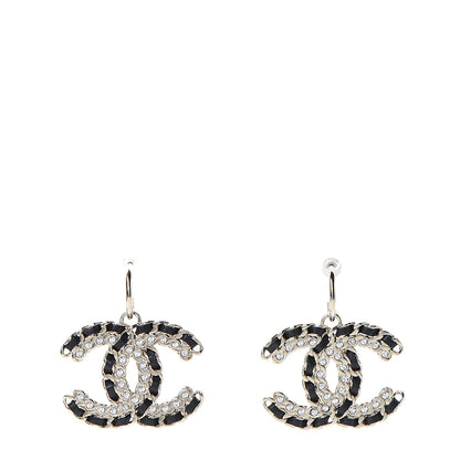 Chanel Crystal Lambskin Chain CC Vintage Allure Stud Earrings Black Gold 1 of 4