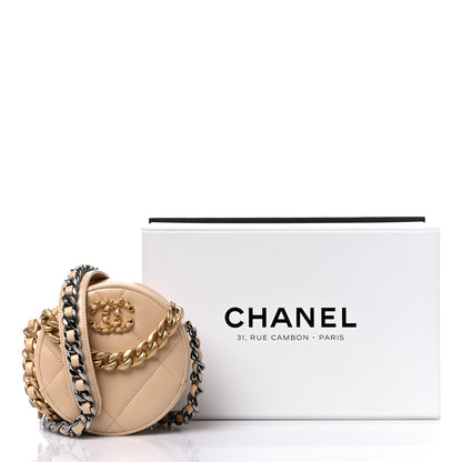 Chanel Lambskin Quilted Chanel 19 Round Clutch With Chain Beige 9 of 9