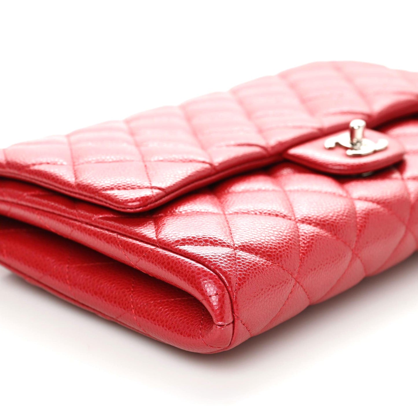 Caviar Quilted Clutch With Chain Flap Red