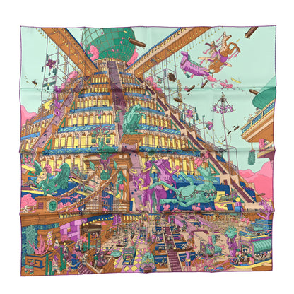 Hermes Silk La Legende Du Cheval Scarf 90 Mauve Aqua Camel 1 of 3