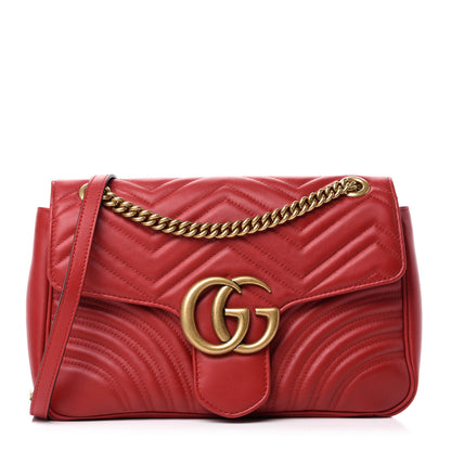 Gucci Calfskin Matelasse Medium GG Marmont Shoulder Bag Hibiscus Red 1 of 11