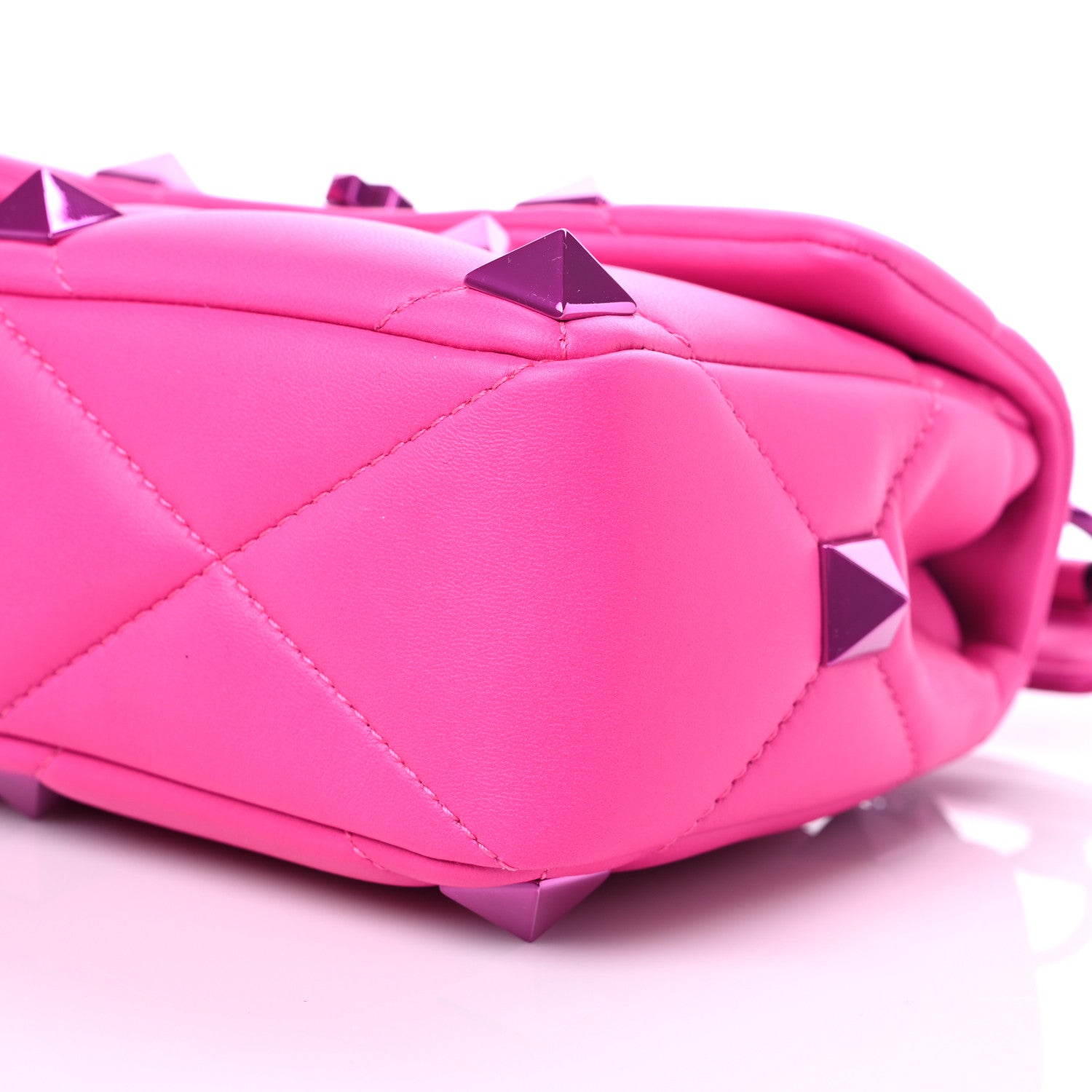 Valentino Garavani Nappa Lacquer Monochrome Medium Roman Stud Shoulder Bag Pink PP 8 of 8