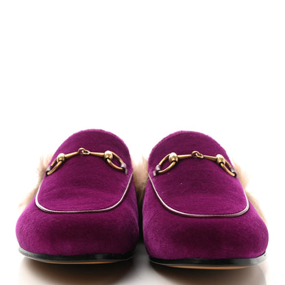 Gucci Velvet Fur Womens Princetown Slippers 37 Fucsia Violet Cyclamen Natural 2 of 8