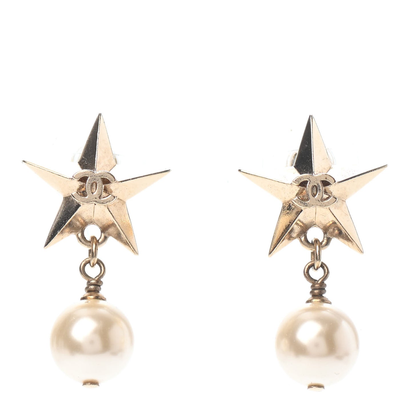 Pearl CC Star Drop Earrings Gold