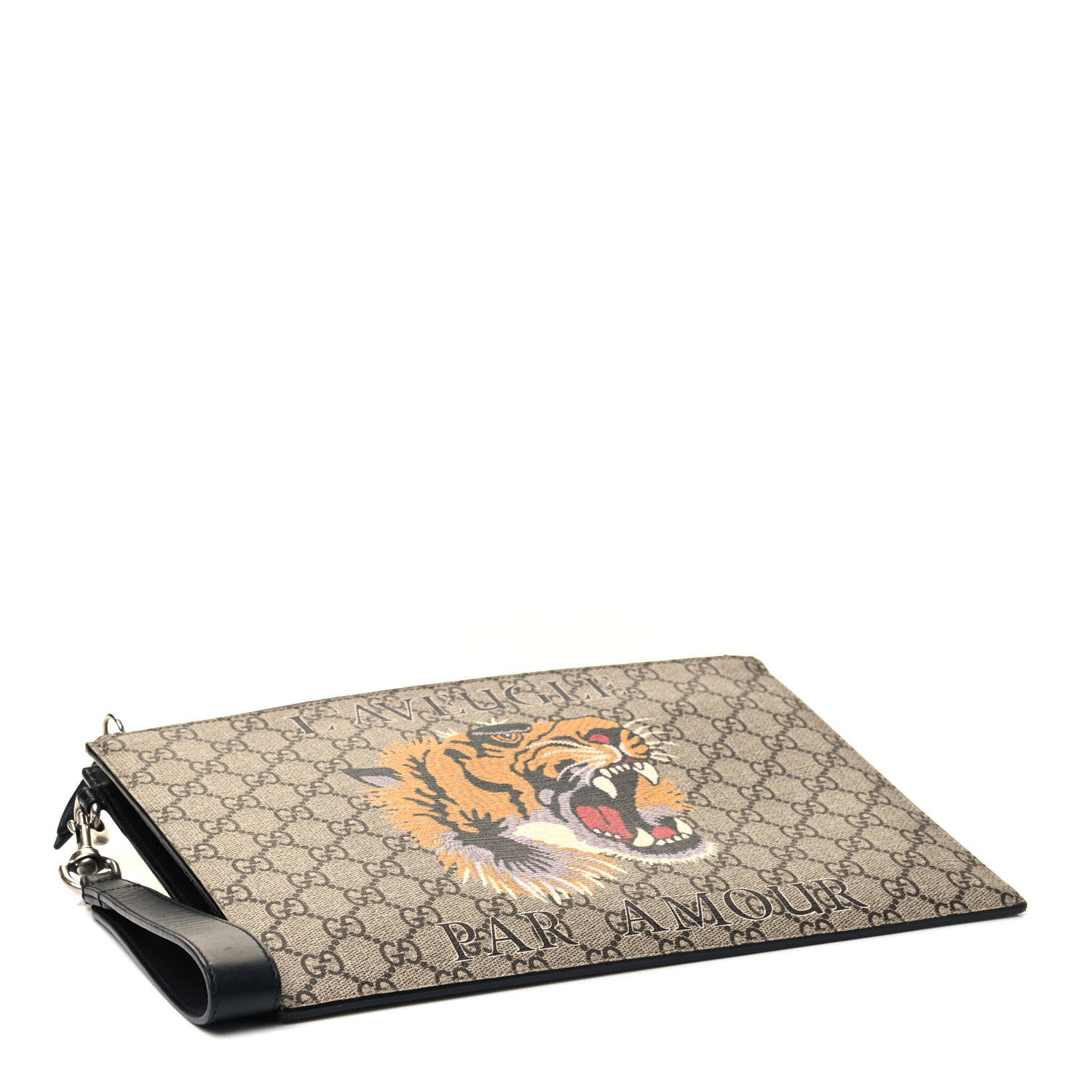 Gucci GG Supreme Monogram Tiger Zip Wristlet Pouch Beige 3 of 4