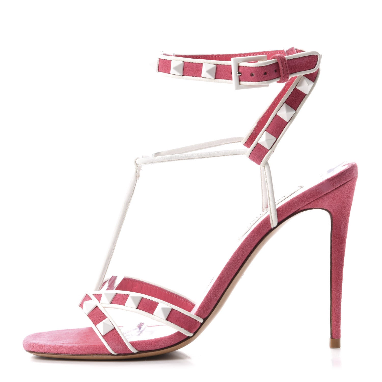 Valentino Garavani Suede Free Rockstud Ankle T-Strap 105mm Sandals 35.5 Shadow Pink White 1 of 9