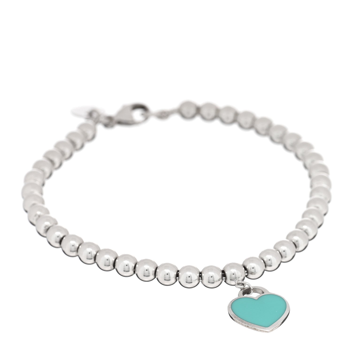 Tiffany Sterling Silver Enamel 4mm Return To Tiffany Heart Tag Bead Bracelet Blue 1 of 3
