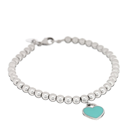 Tiffany Sterling Silver Enamel 4mm Return To Tiffany Heart Tag Bead Bracelet Blue 1 of 3