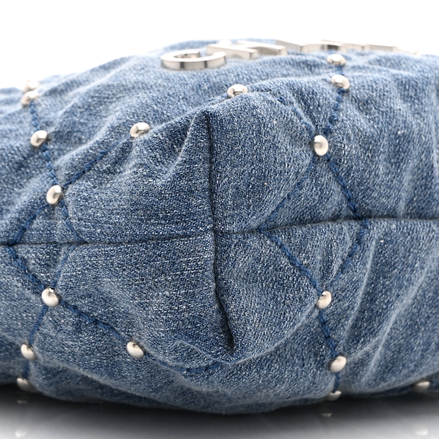 Chanel Washed Denim Quilted Studded Mini Chanel 22 Blue 8 of 10