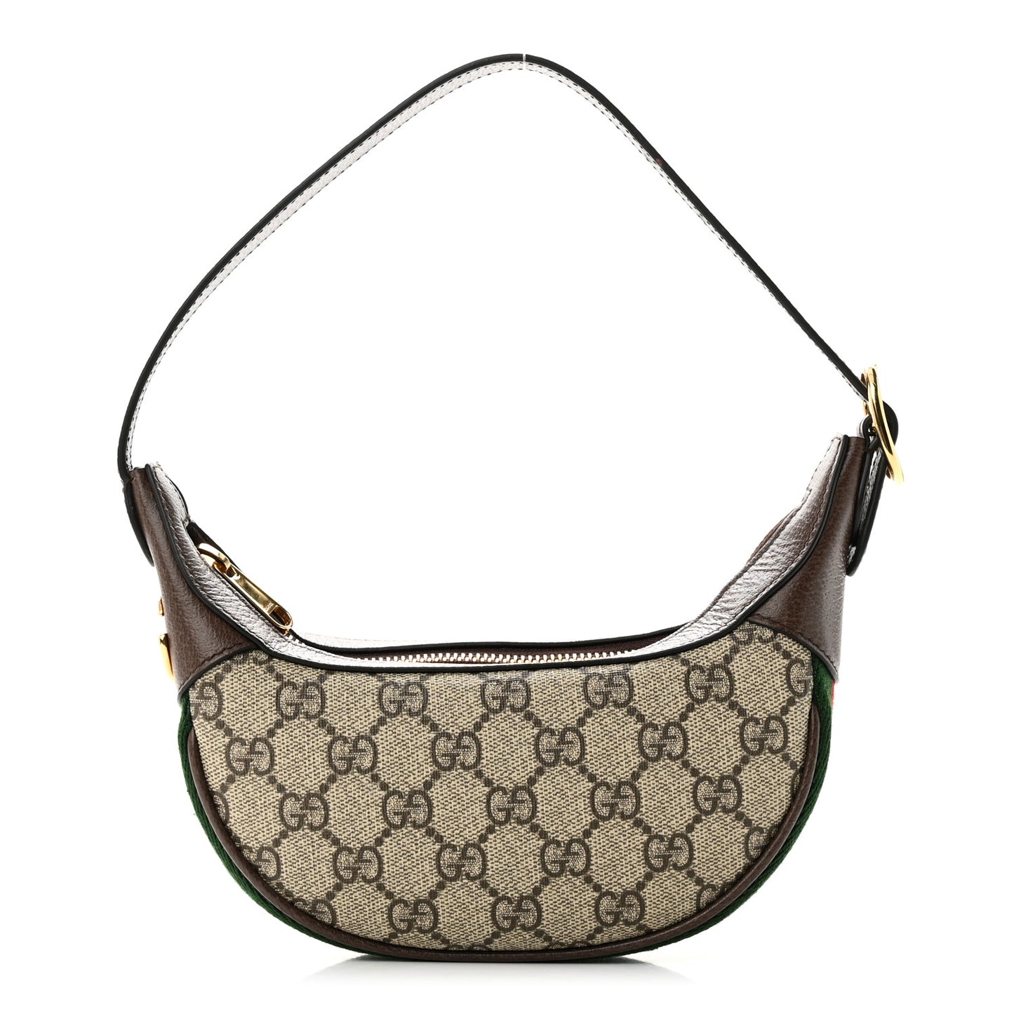 GG Supreme Monogram Textured Calfskin Web Mini Ophidia Half Moon Hobo Beige Ebony New Acero