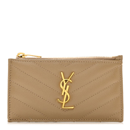 Saint Laurent Monogram Grain de Poudre 5 Fragments Zip Pouch Card Holder Dark Latte 1 of 7