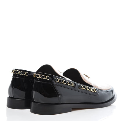Chanel Patent Calfskin CC Chain Mocassin Loafers 39 Black Beige 4 of 9