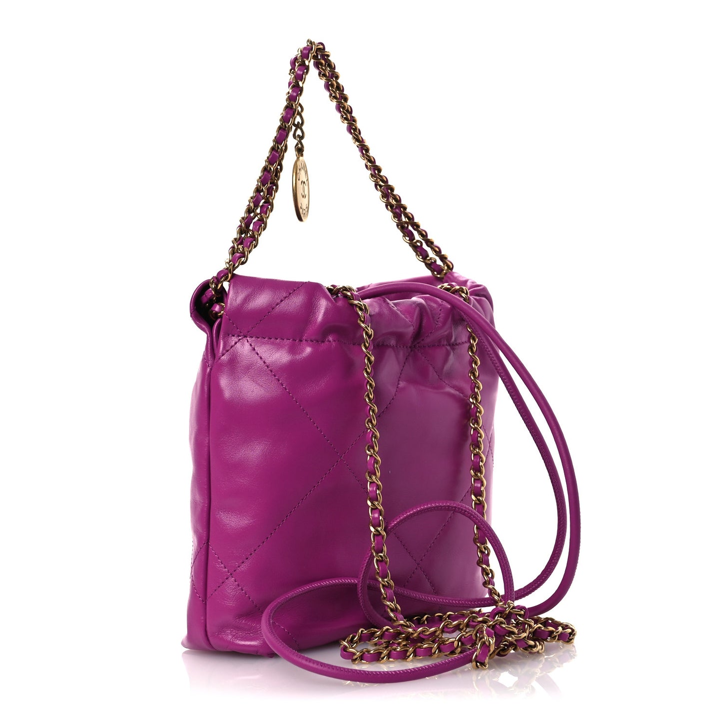 Shiny Calfskin Quilted Mini Chanel 22 Purple