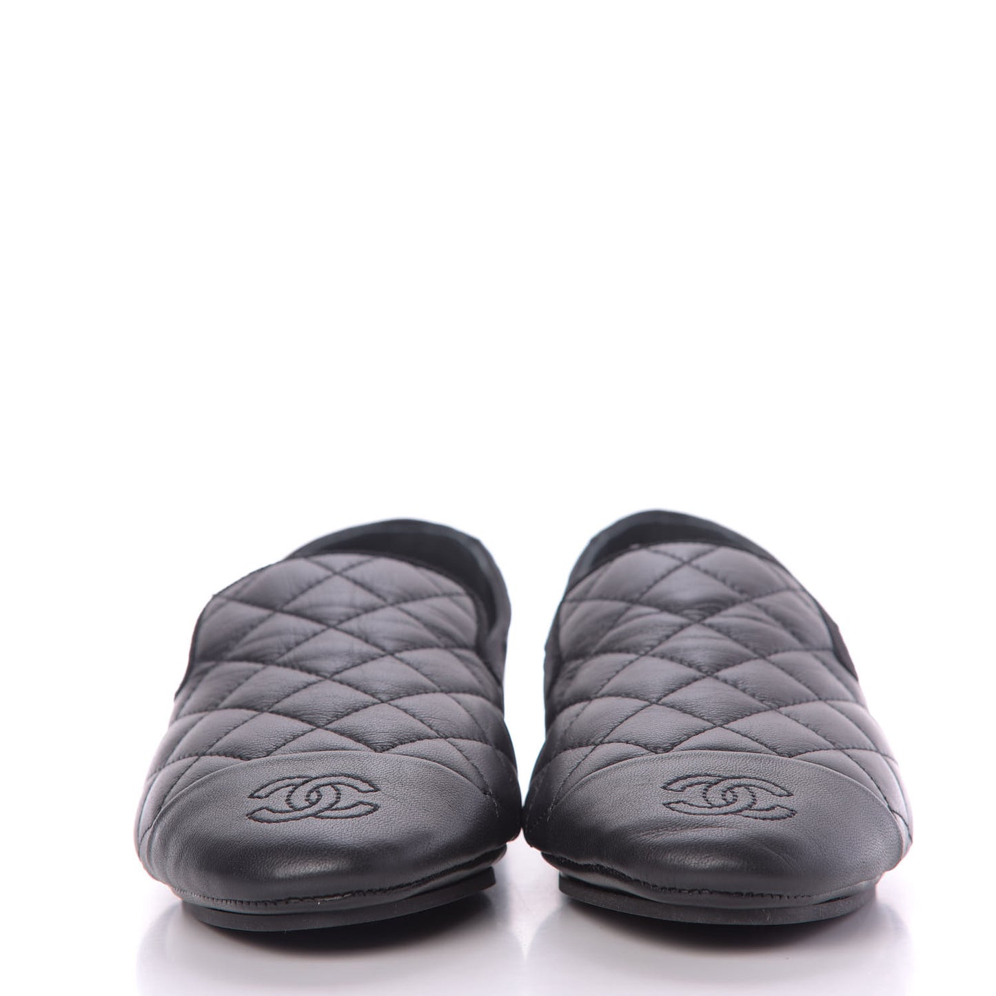 Lambskin Quilted Cap Toe Slipper With Pouch 37 Black