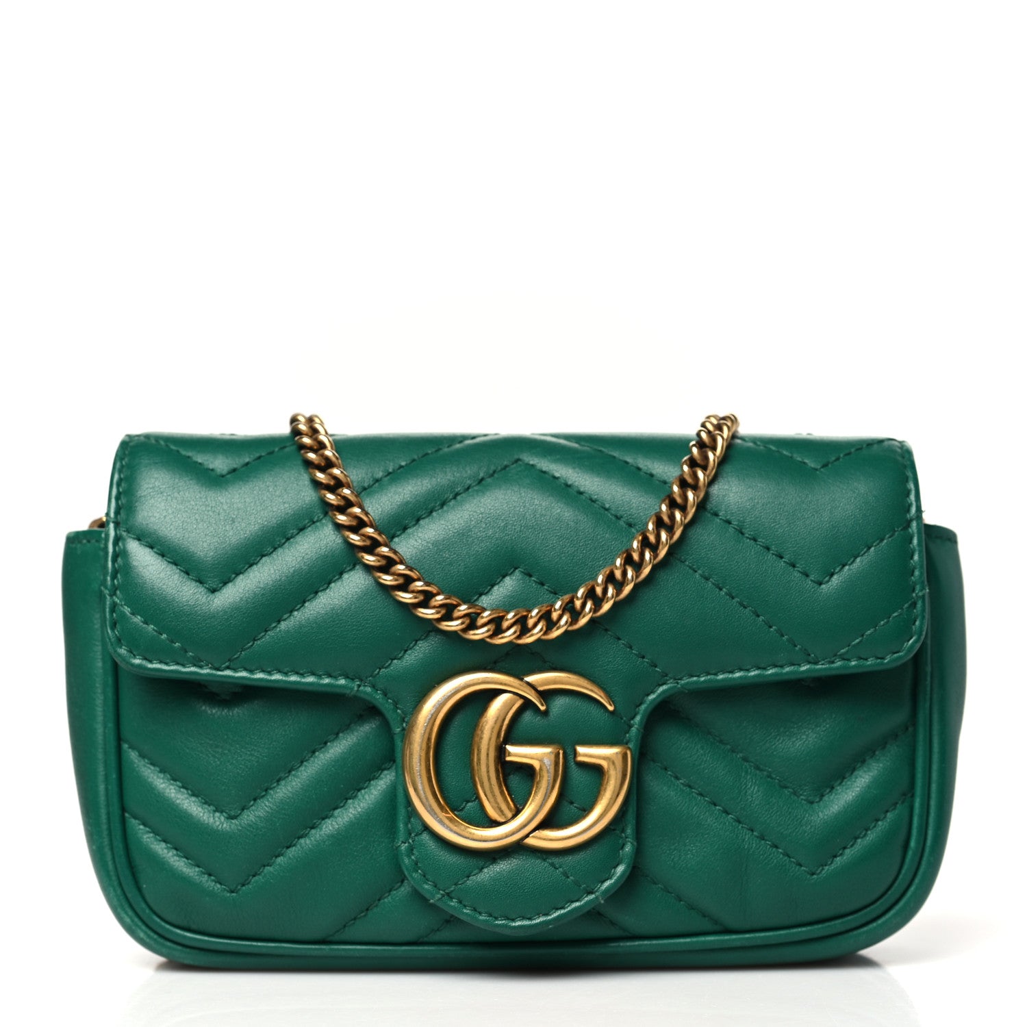 Gucci Calfskin Matelasse Super Mini GG Marmont Shoulder Bag Emerald Green 1 of 11