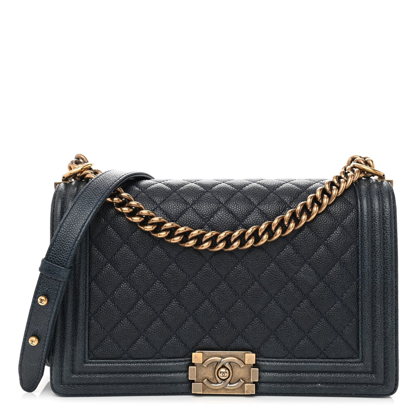 Caviar Quilted New Medium Boy Flap Dark Navy Blue