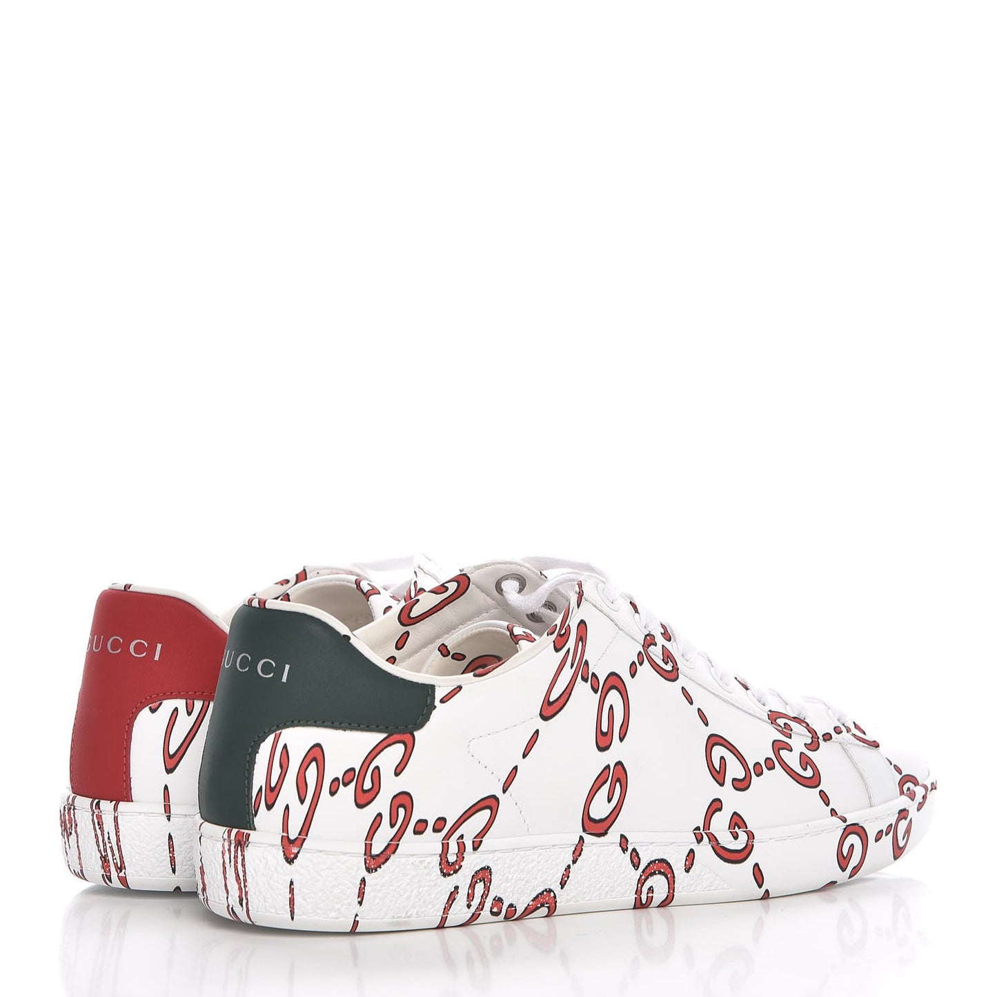 Calfskin GucciGhost Print Womens Ace Sneakers 38 White Hibiscus Red