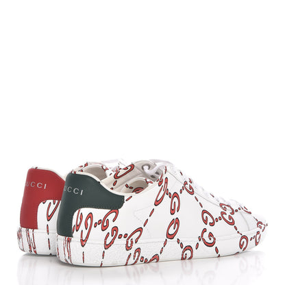 Gucci Calfskin GucciGhost Print Womens Ace Sneakers 38 White Hibiscus Red 3 of 9
