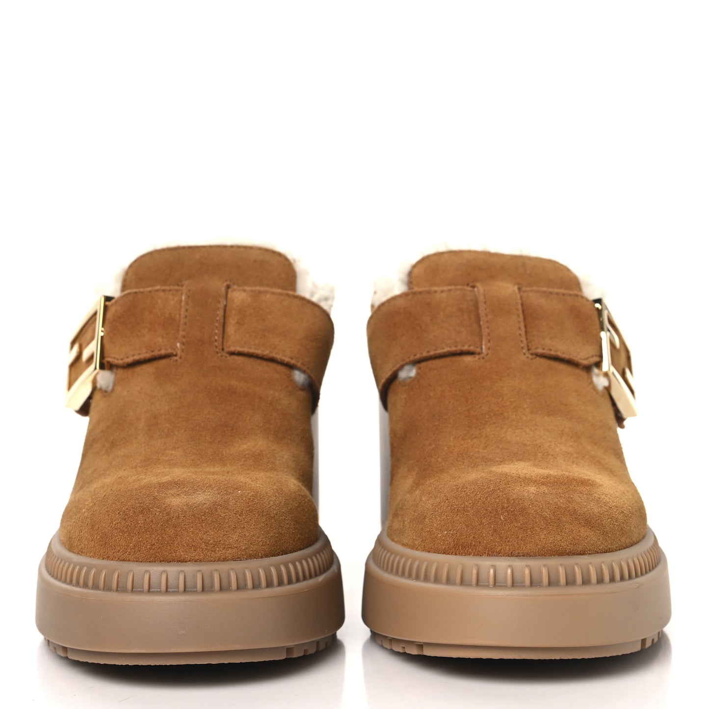 Suede Shearling Clogs 36.5 Caramello Latte