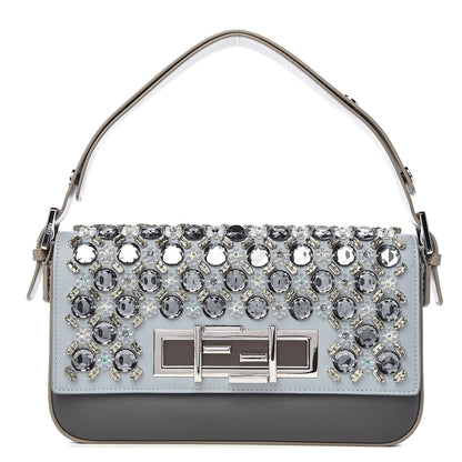 Fendi Vitello Dolce Crystal 3Baguette Shoulder Bag Blue Grey 1 of 10